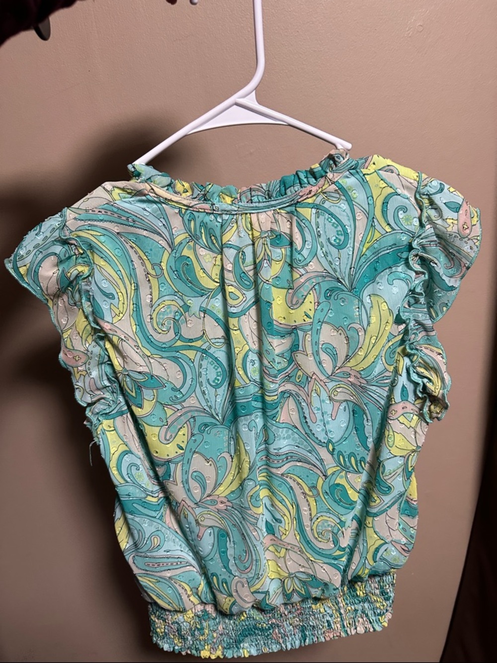 Tamara Teal Paisley V-Neck Ruffle Sleeve Blouse - Picture 3 of 3